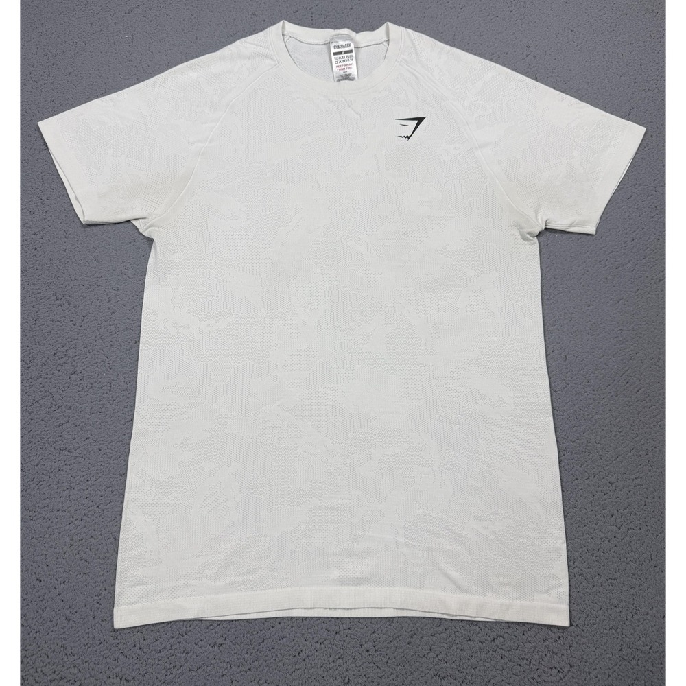 Gymshark Shirt Mens Medium White Camo Short Sleeve Mesh Performance Gym Tee Top